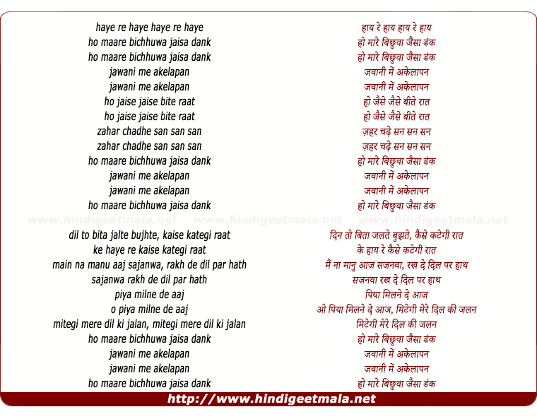 lyrics of song Maare Bichua Jaisa Dunk