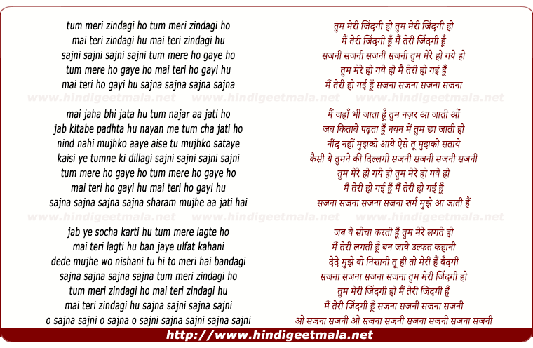 lyrics of song Tum Meri Zindagi Ho Sajani