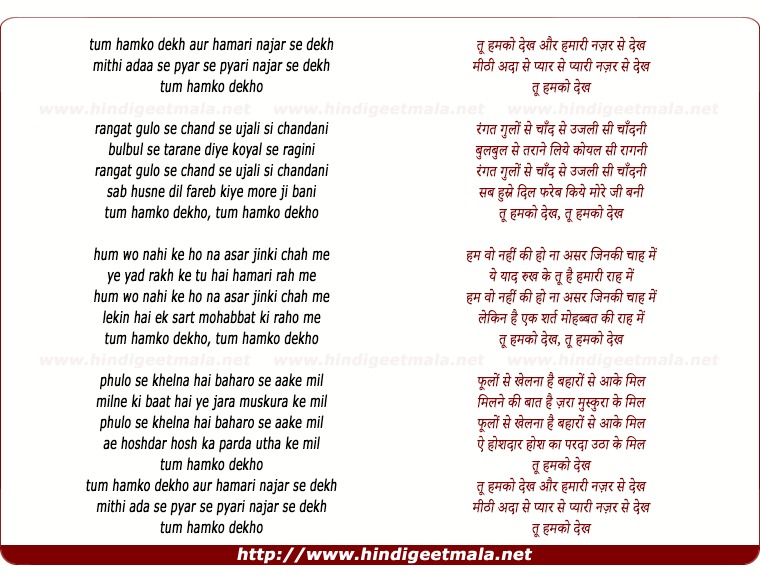 lyrics of song Tu Humko Dekh Aur Hamari Nazar Se Dekh