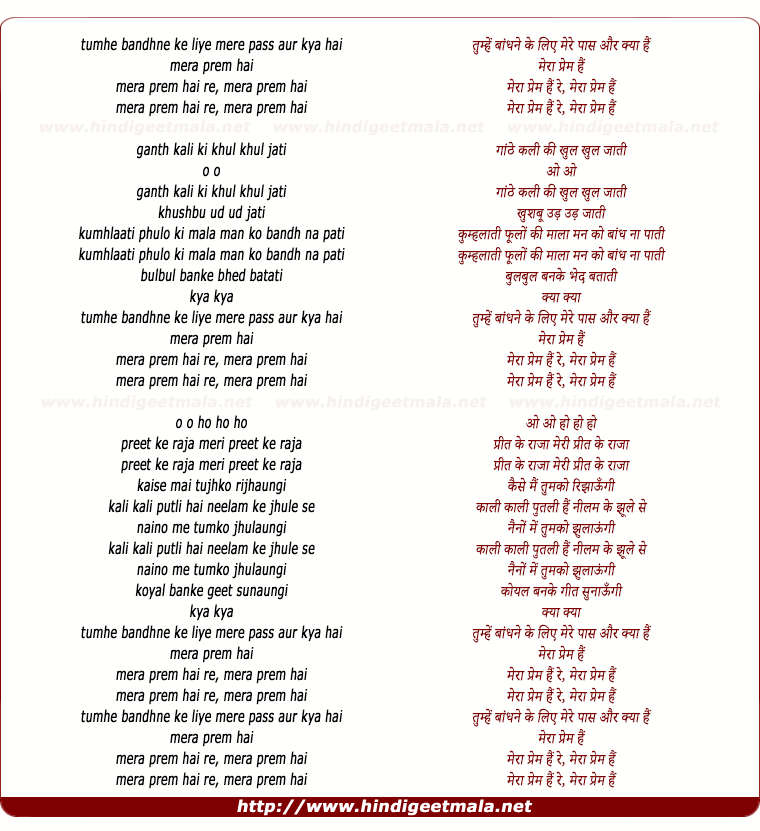 lyrics of song Tumhe Bandhne Ke Liye Mere Paas Aur Kya Hai