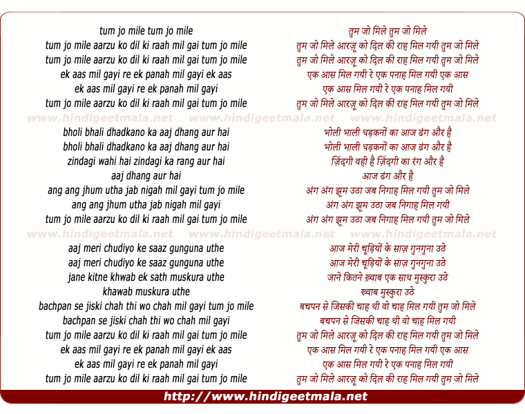 lyrics of song Tum Jo Mile Arzu Ko Dil Ki Rah Mil Gayi