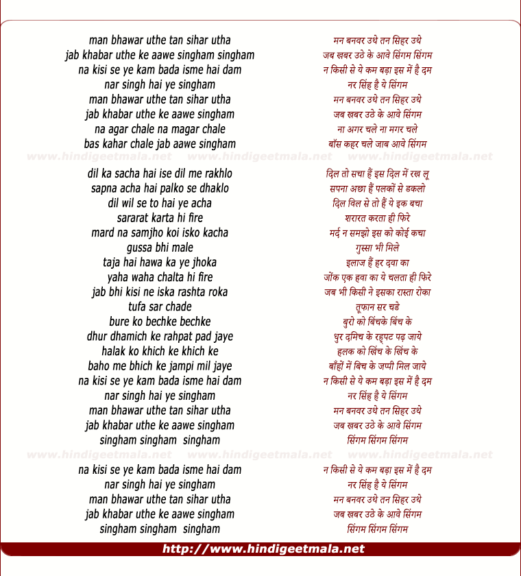 lyrics of song Singham (Remix)