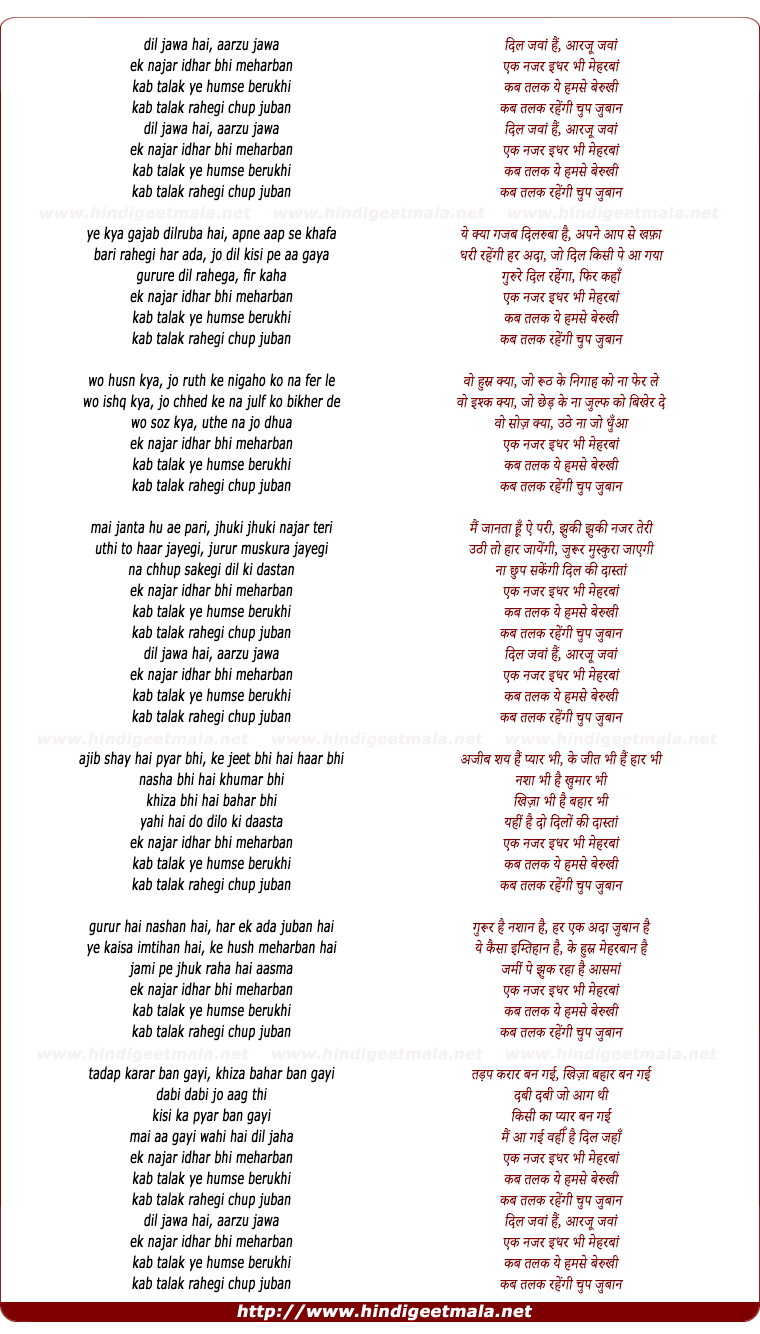 lyrics of song Dil Jawaan Hai Aarzu Jawaan (Duet)