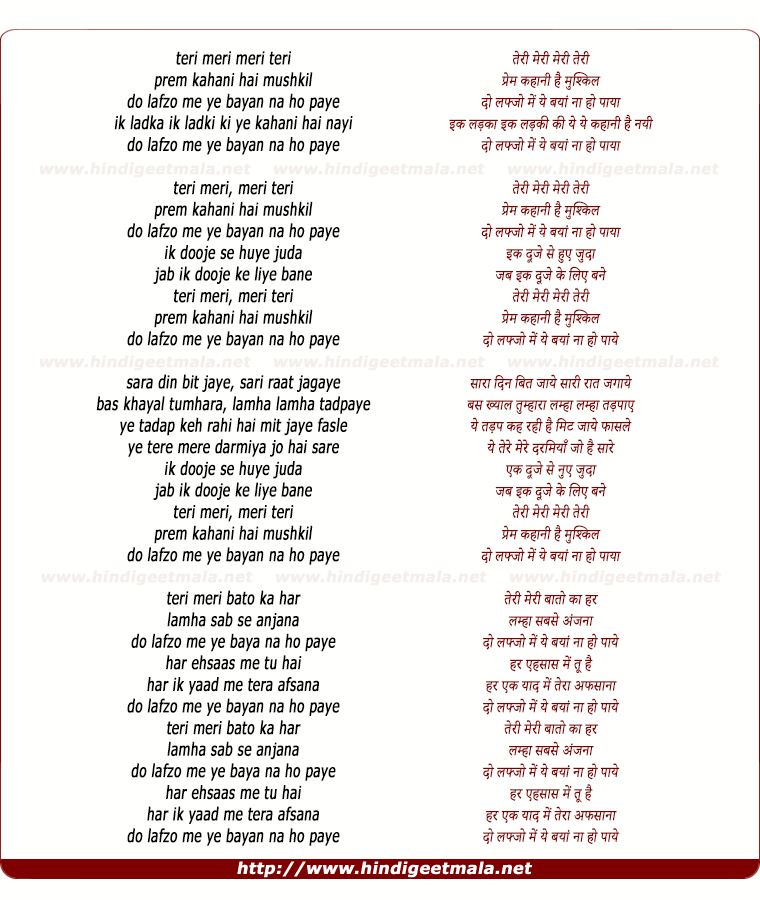 lyrics of song Teri Meri (Remix)