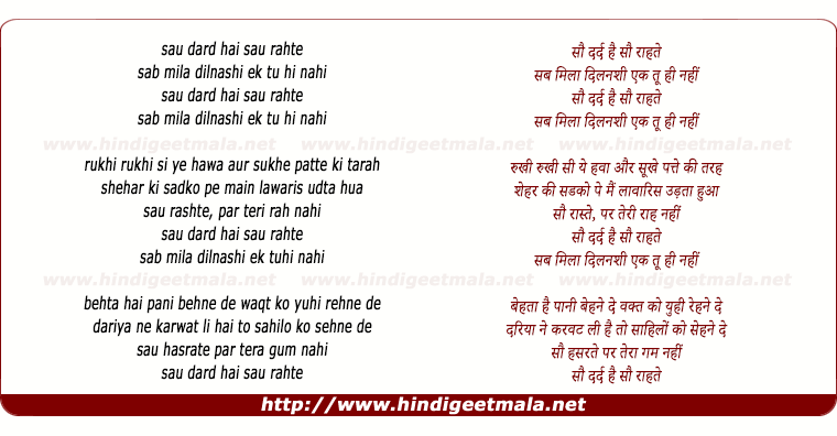 lyrics of song Sau Dard Hai Sau Raahate (Remix)