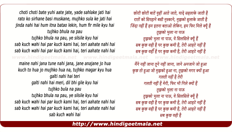 lyrics of song Teri Aahate Nahi Hai (Remix)