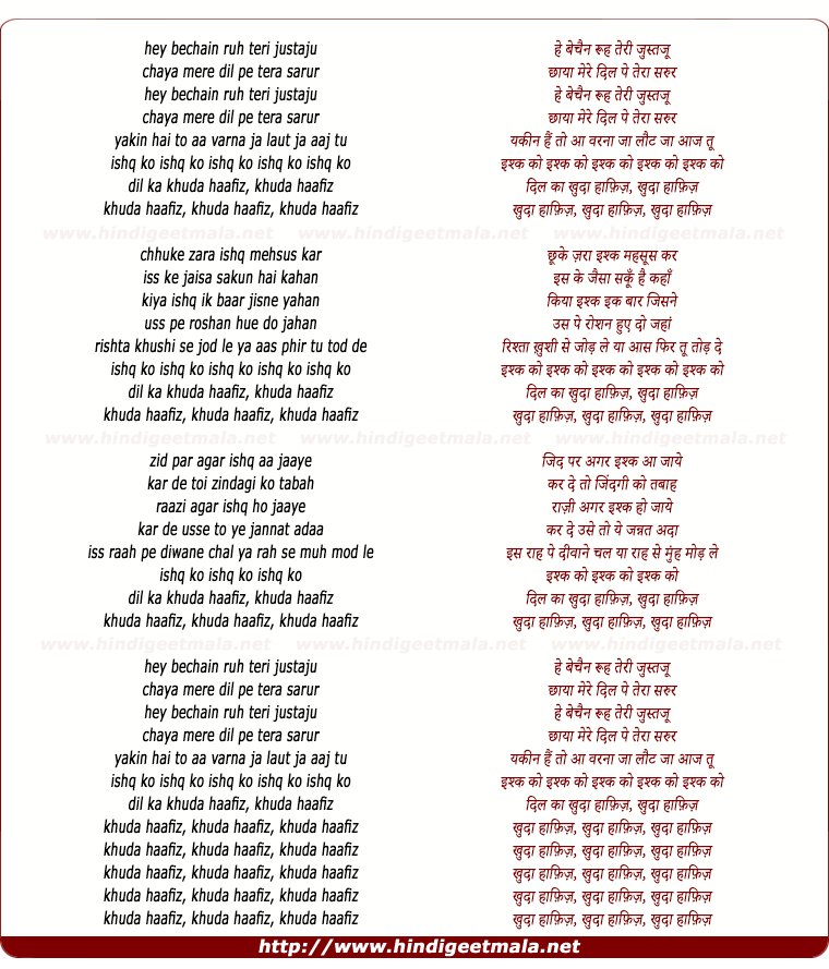 lyrics of song Khuda Haafiz (Remix)