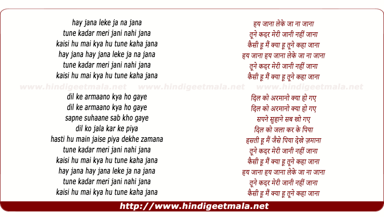lyrics of song Hai Jaana Le Ke Jana Jana