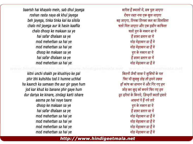 lyrics of song Dhup Kee Makan (Acoustic)