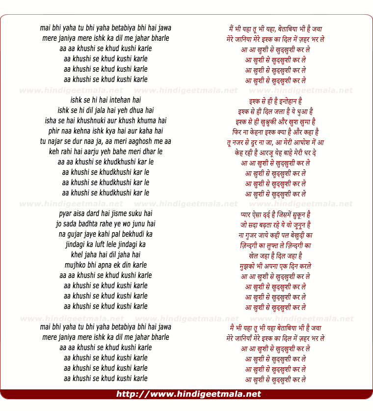 lyrics of song Aa Khushi Se Khudkushi Kar Le (Remix)