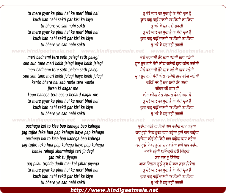 lyrics of song Tu Mere Pyar Ka Phul Hai Ke Meri Bhul Hai