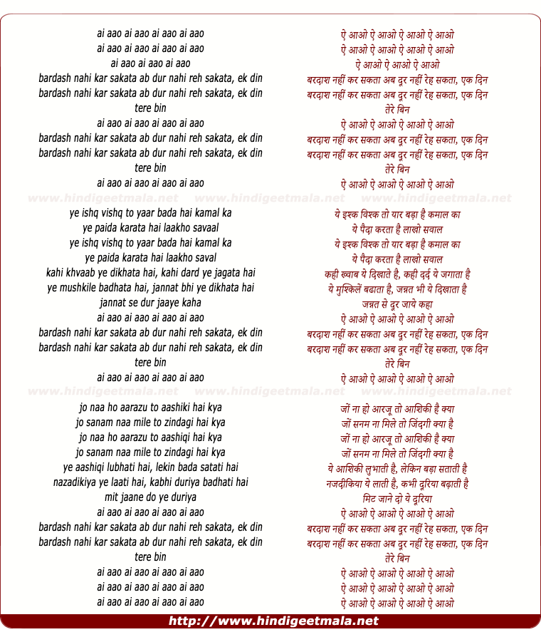 lyrics of song Bardaasht Nahi Kar Sakta (Remix)
