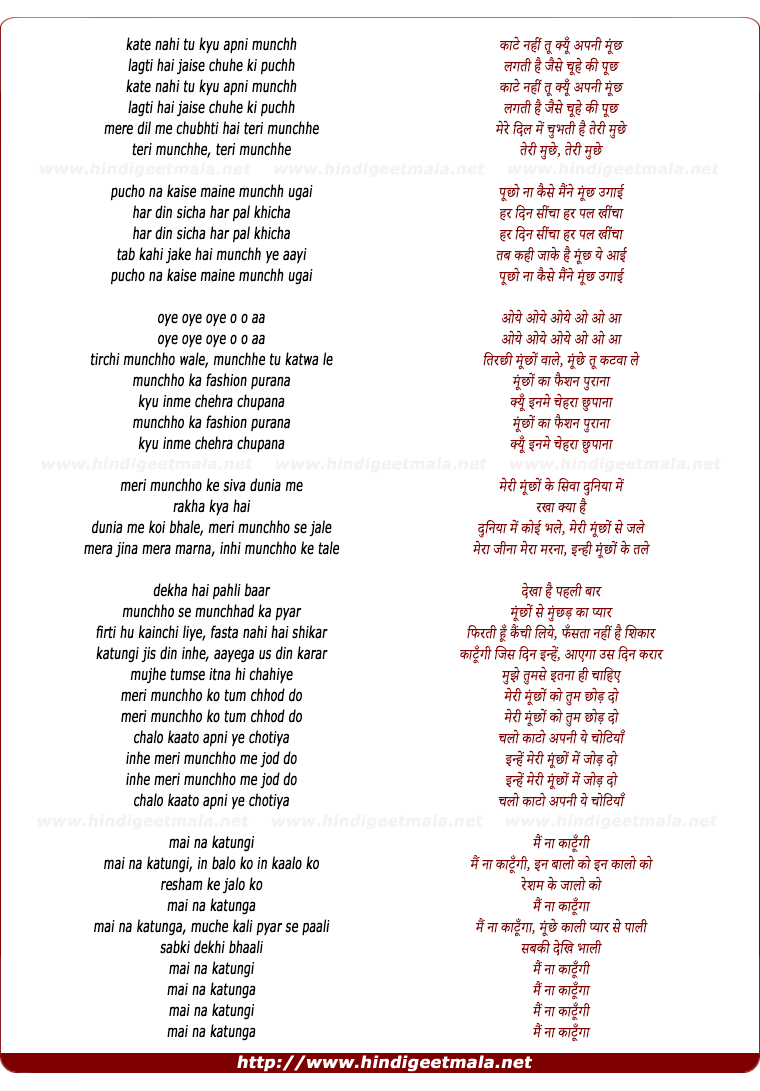 lyrics of song Kate Nahi Tu Kyu Apni Muchh (Parody)