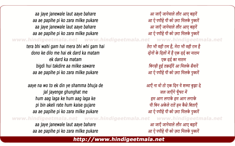 lyrics of song Aa Jaye Jane Wale