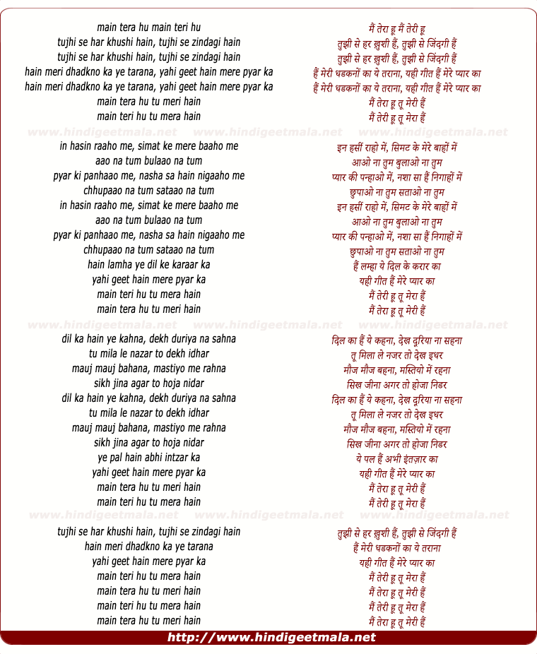 lyrics of song Mai Teri Hu
