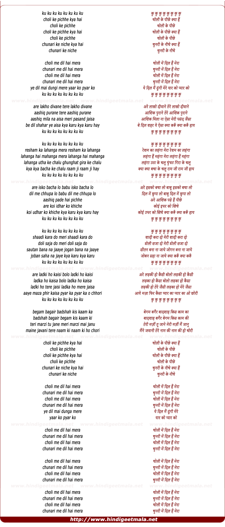 lyrics of song Choli Ke Pichhe Kya Hai (Male)