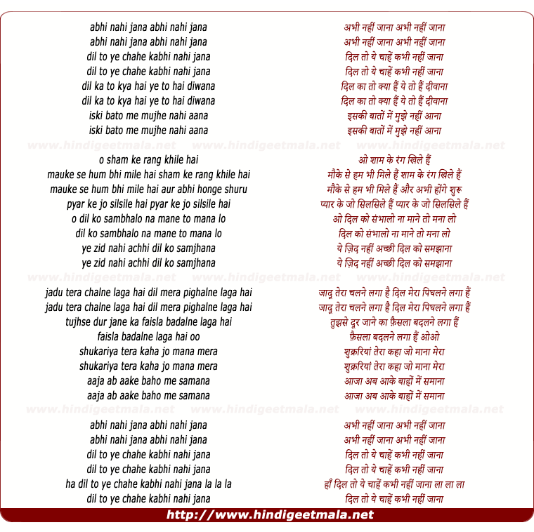 lyrics of song Abhi Nahi Jana