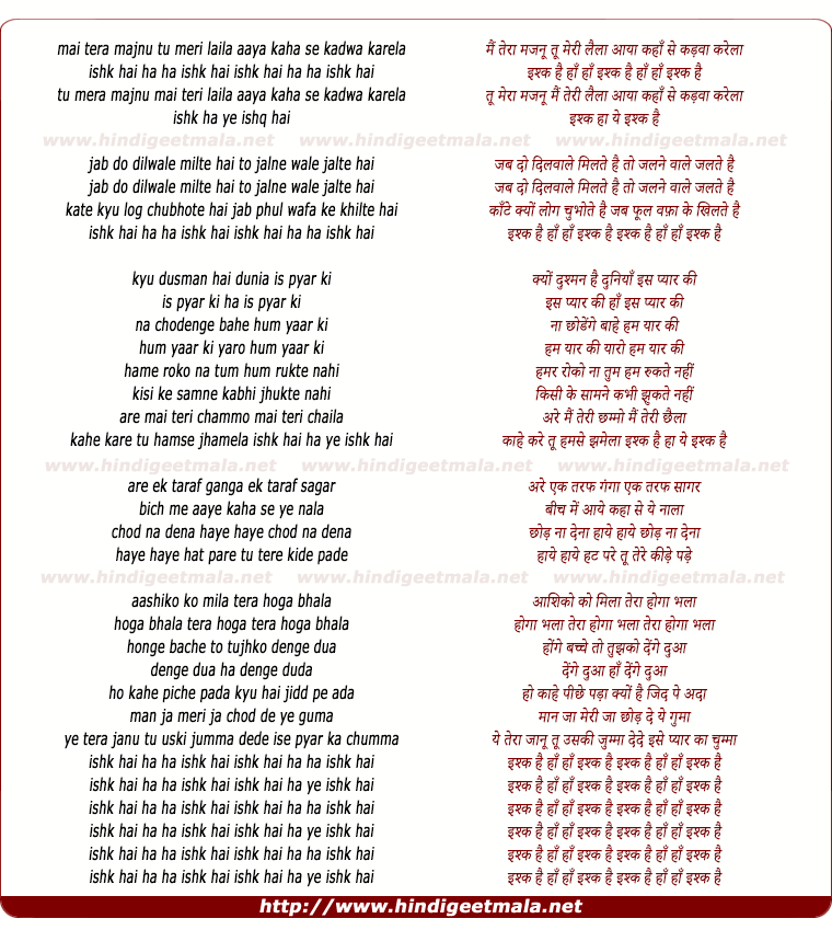 lyrics of song Mai Tera Majnu Tu Meri Laila