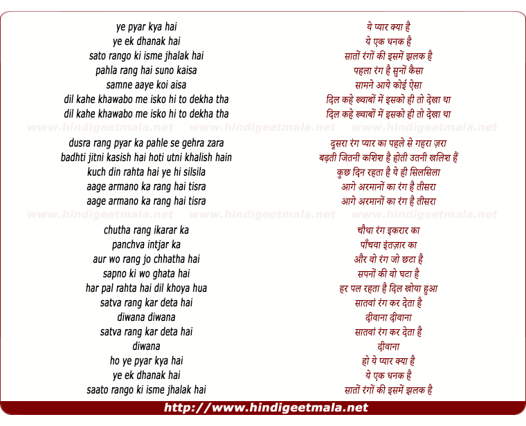 lyrics of song Ye Pyaar Kya Hai (Thats Love)