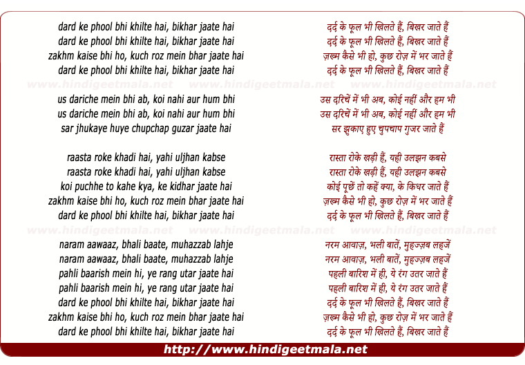 lyrics of song Dard Ke Phool Bhi Khilte Hai