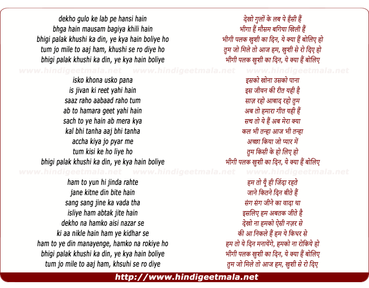 lyrics of song Bheegi Palak (Female)