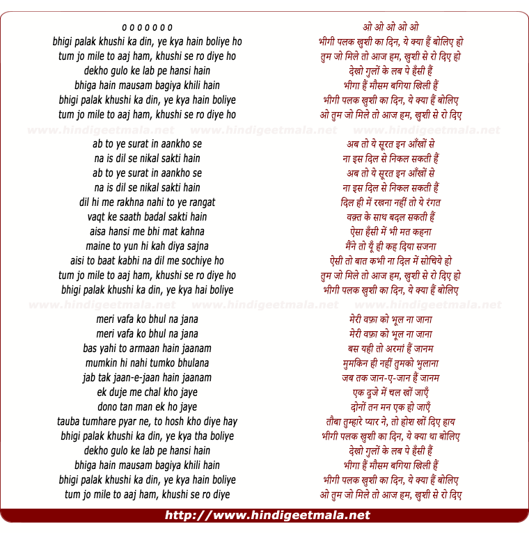 lyrics of song Bheegi Palak (Duet)