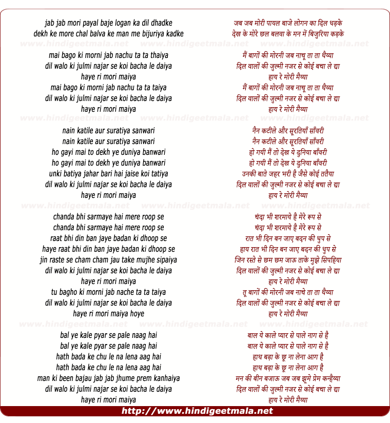 lyrics of song Mai Bagho Ki Morni Jab Nachu