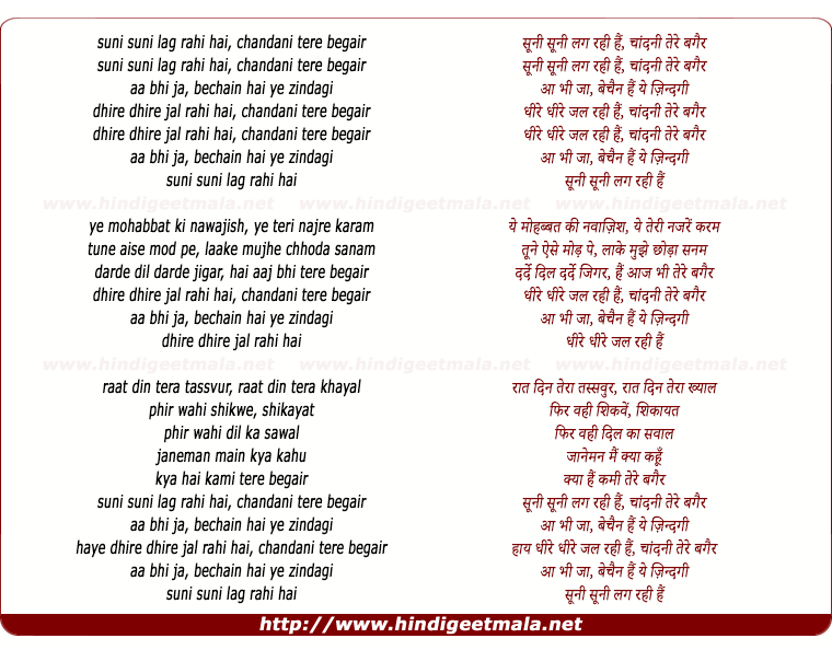 lyrics of song Suni Suni Lag Rahi Hai Chandni Tere Begair