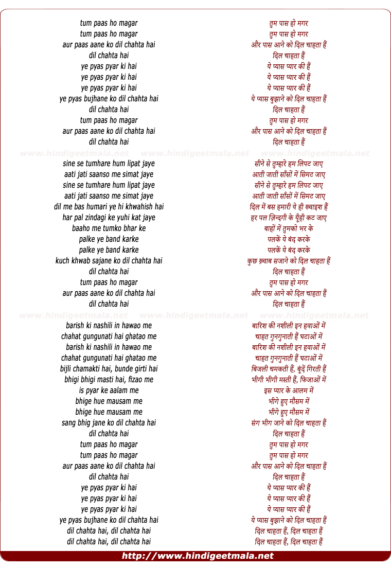 lyrics of song Tum Paas Ho Magar (Female)