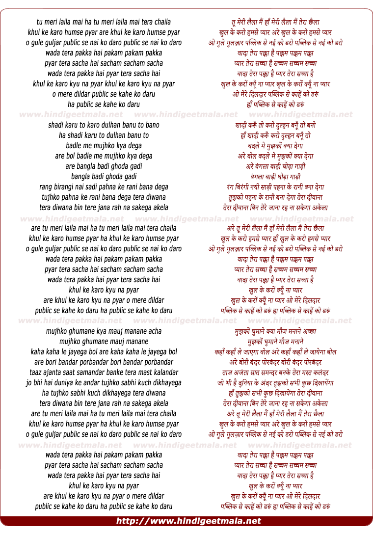 lyrics of song Ha Meri Laila Mai Tera Chaila