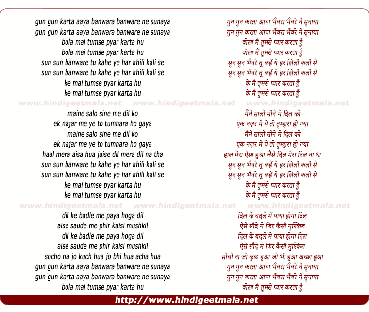 lyrics of song Gun Gun Karta Aaya Bhanwra