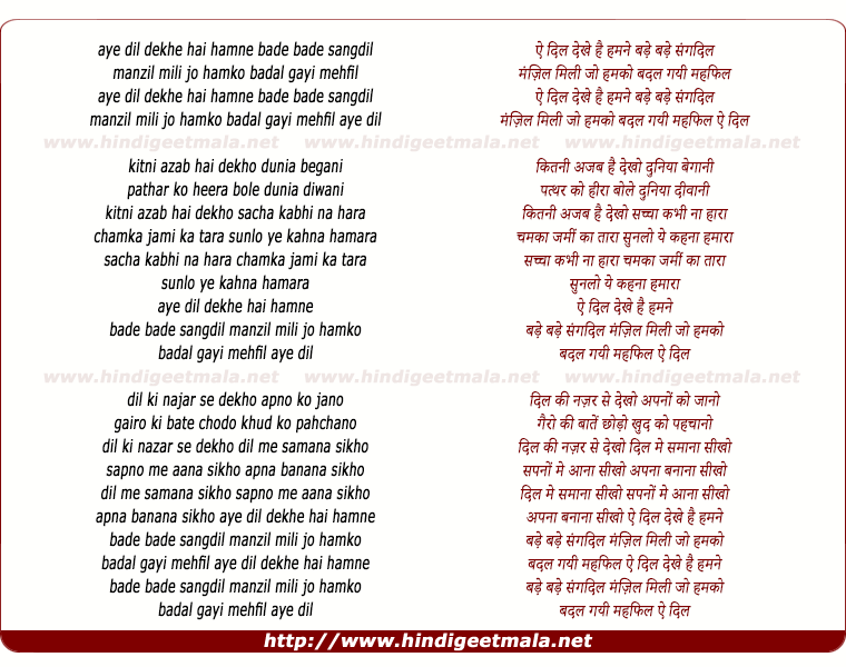 lyrics of song Ae Dil Dekhe Hai Humne