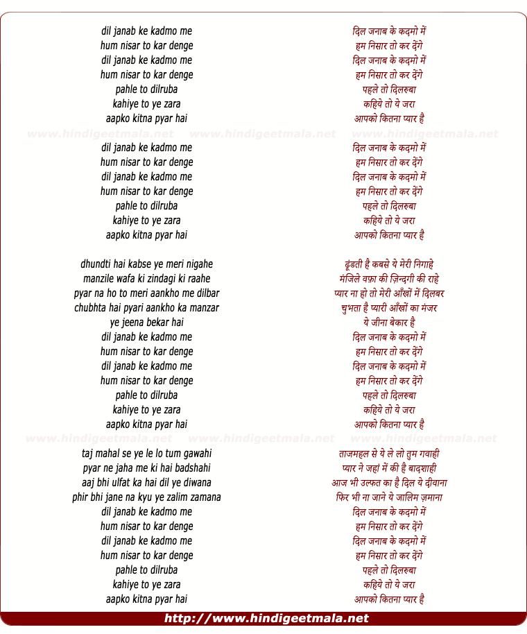 lyrics of song Dil Janab Ke Kadmo Me