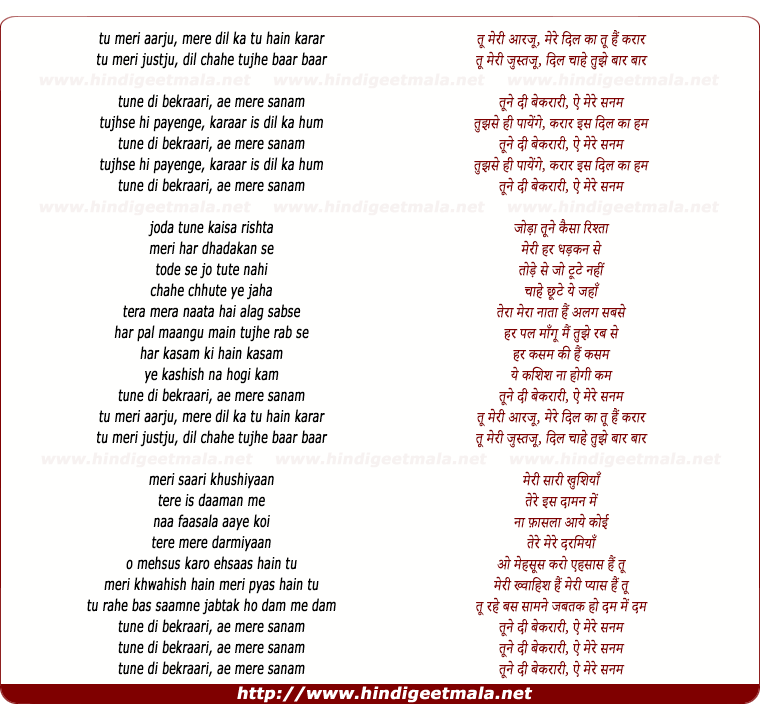lyrics of song Tune Di Bekrari (Version 4)