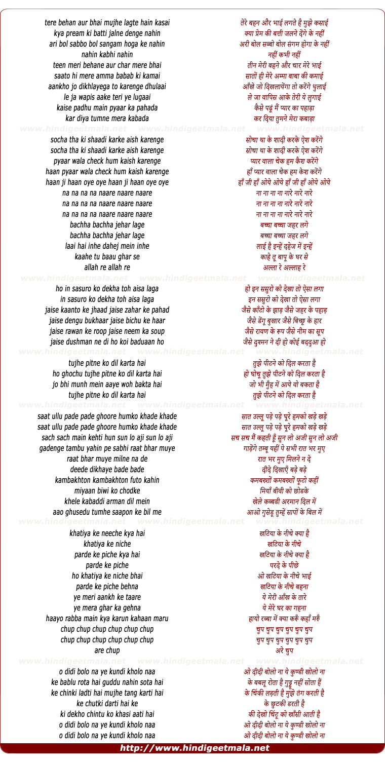 lyrics of song Tere Behan Aur Bhai Lagte Hai Mujhe Kasai (Parody)