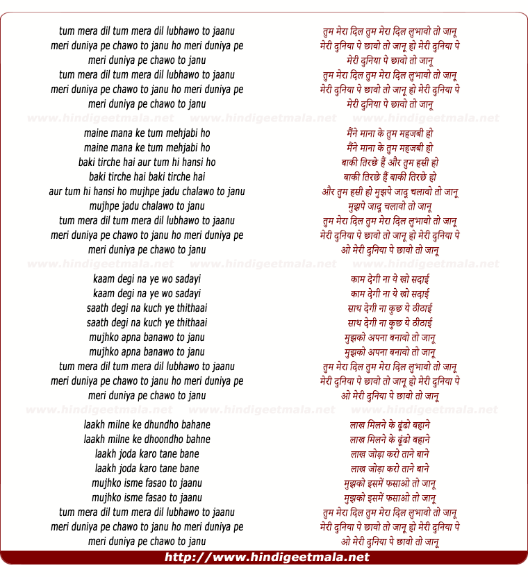 lyrics of song Tum Mera Dil Lubhao
