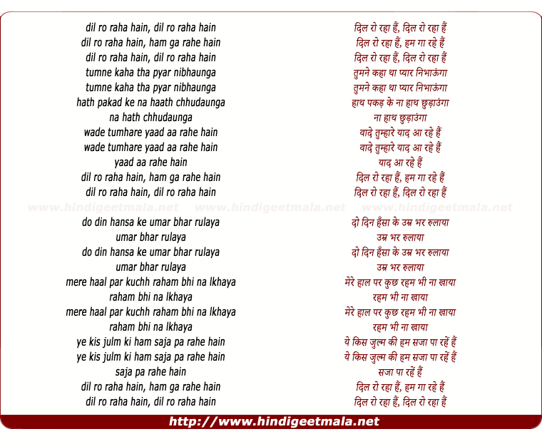lyrics of song Dil Ro Raha Hai Hum Ga Rahe Hai