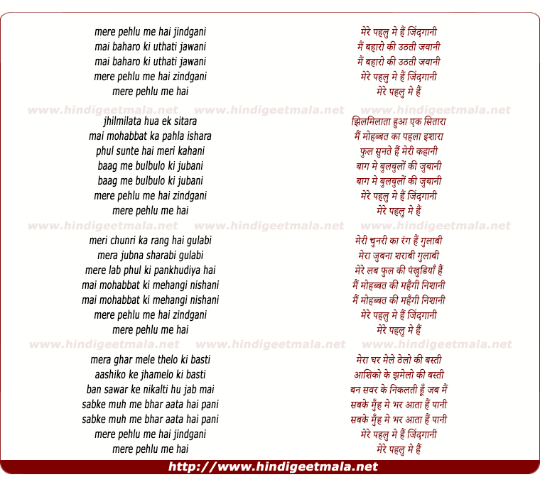 lyrics of song Mere Pehalu Me Hai Jindgani