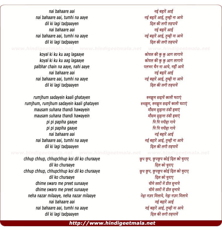 lyrics of song Nayi Bahare Aayi Tum Hi Na Aaye