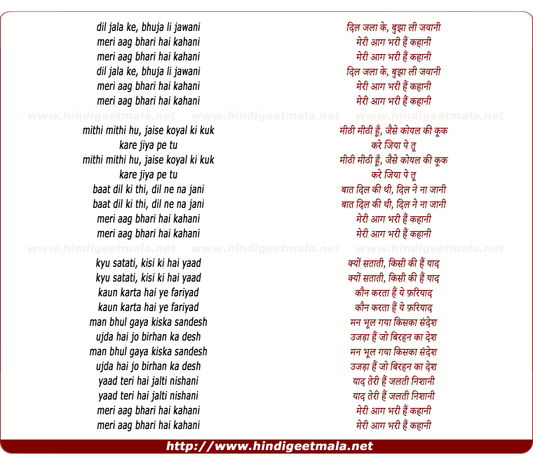 lyrics of song Dil Jala Ke Bujh Le Jawani