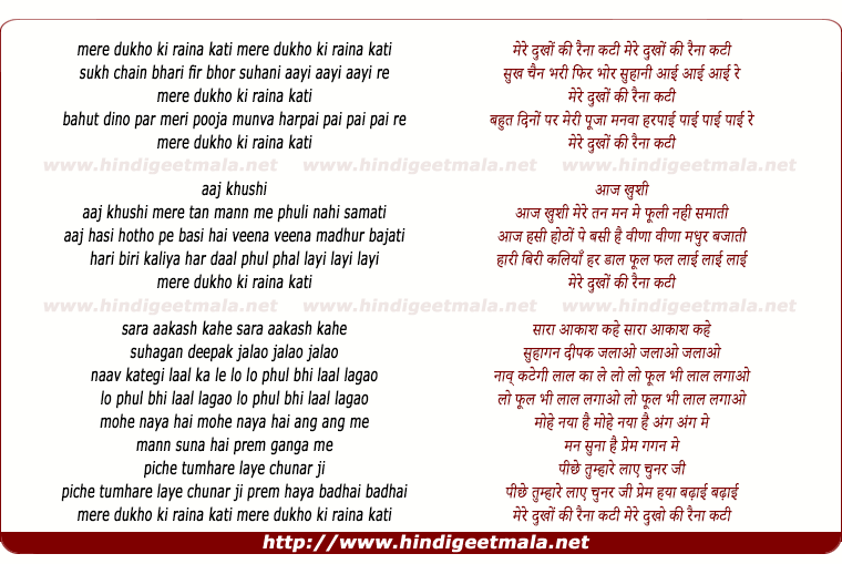 lyrics of song Mere Dukh Ki Rain Kati