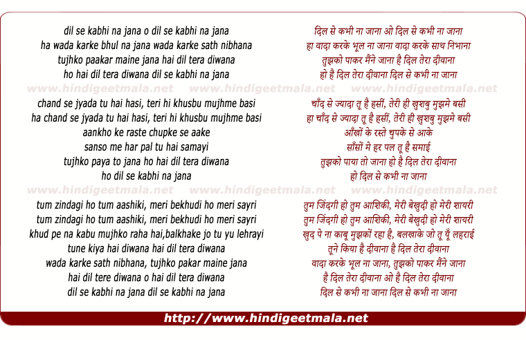 lyrics of song Dil Se Kabhi Na Jana