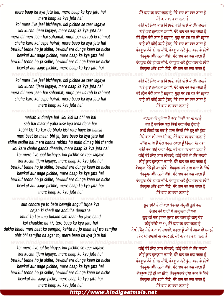 lyrics of song Mere Baap Ka Kya Jata Hai