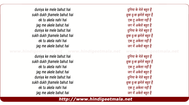 lyrics of song Duniya Ke Mele Bahut Hai (Version 2)