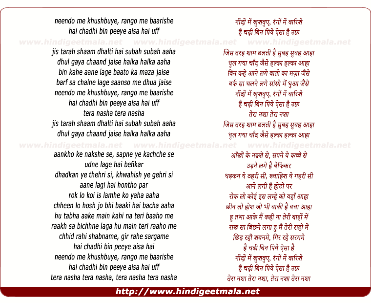lyrics of song Tera Nasha