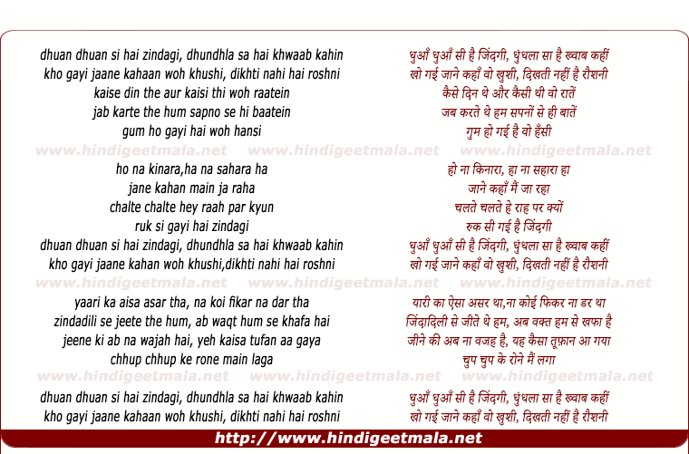 lyrics of song Dhuan Si Hai Zindagi