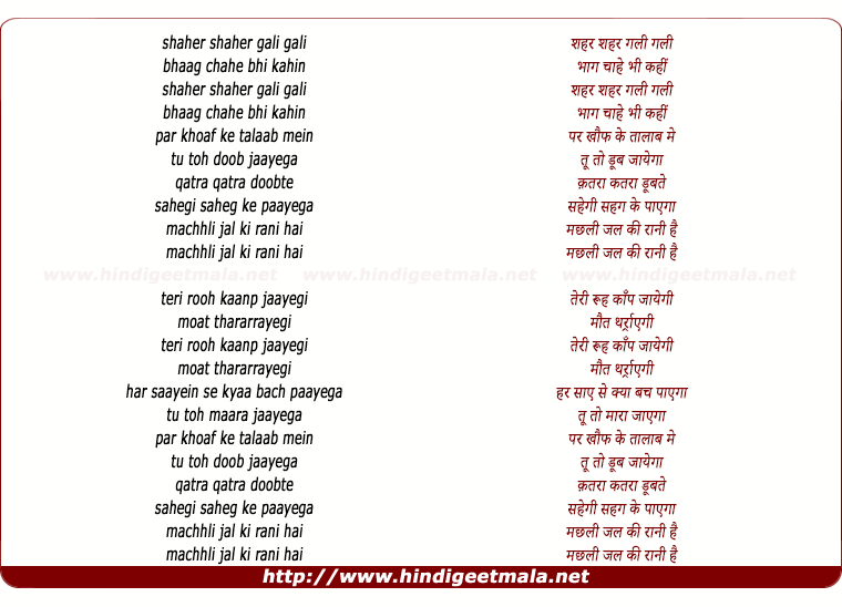 lyrics of song Machhli Jal Ki Rani Hai (Remix)