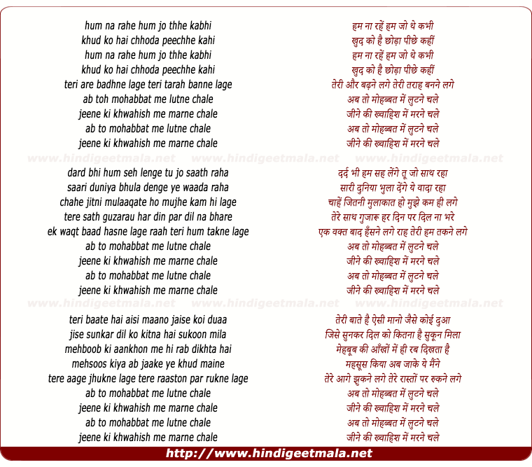 lyrics of song Hum Naa Rahe Hum (Remix)