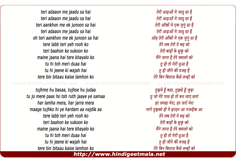 lyrics of song Teri Adaao Me Jadu Sa Hai (Remix)
