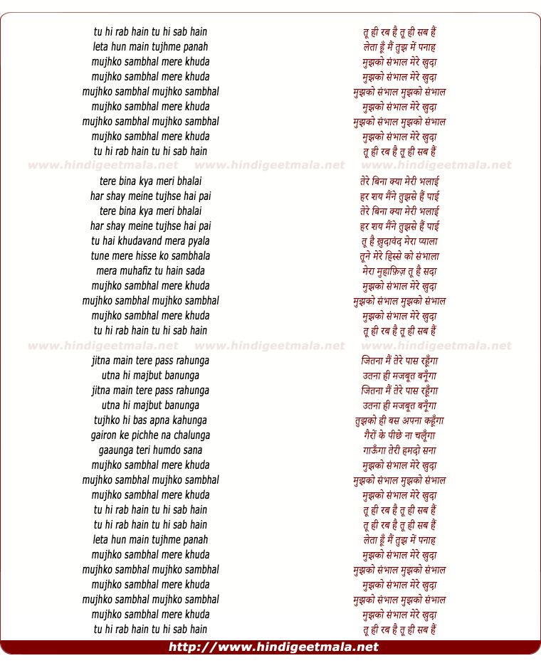 lyrics of song Tu Hi Rab Hai